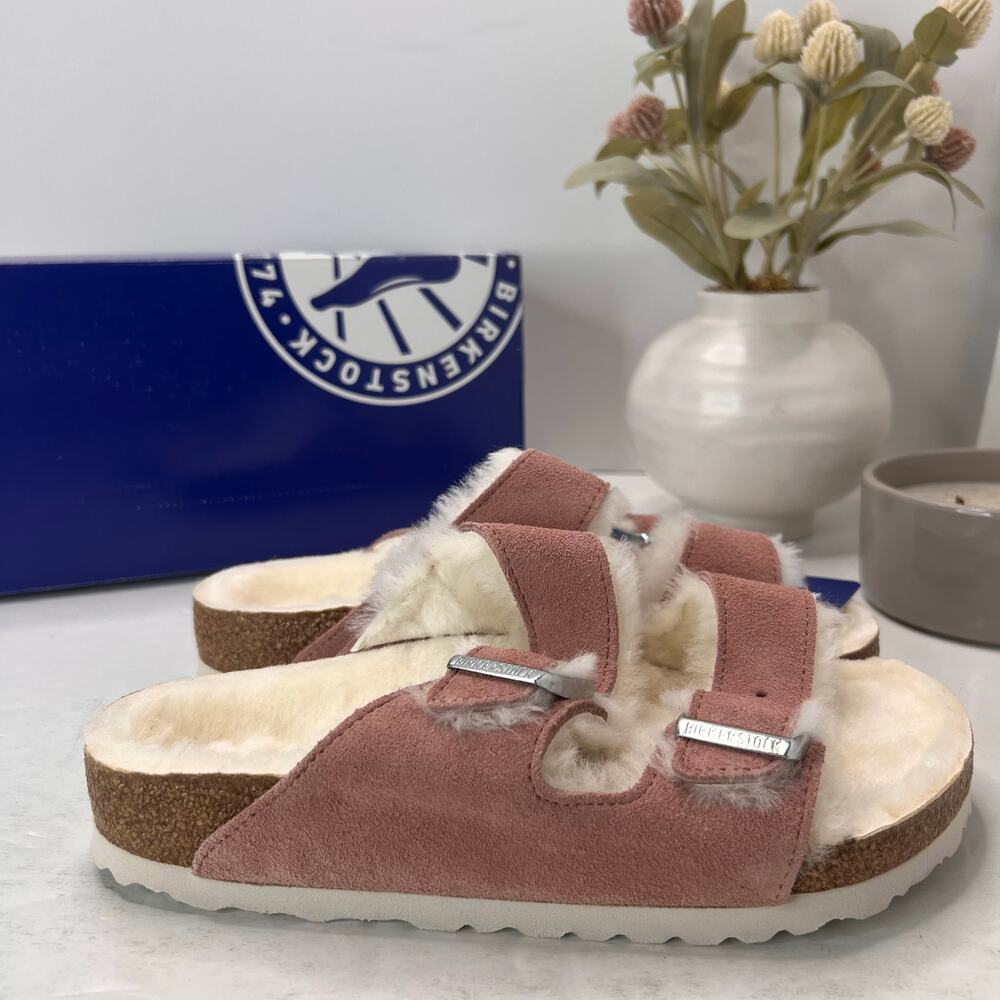 Birkenstock Arizona Shearling Sandal Clay Pink Women 5/EU36 Regular Fit NWB - Picture 2 of 10